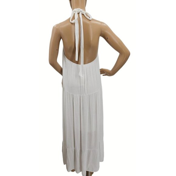 Francescas White Maxi Dress Sz M Tier Halter Open Back Lined Charlotte Avery NEW - Picture 3 of 12